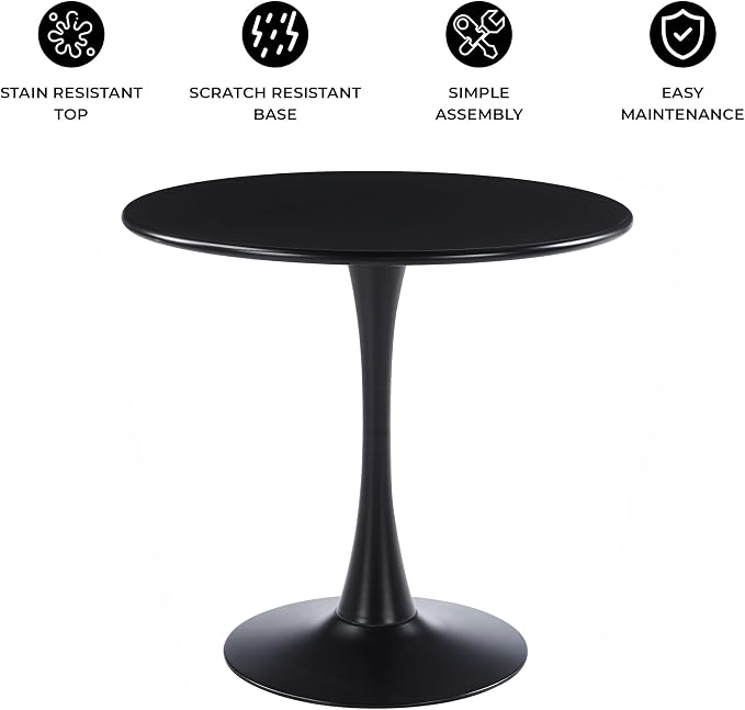 LeisureMod Bello 31" Round Outdoor Dining Table, Modern Black Metal Patio Bistro Table with Pedestal Base, Weather-Resistant Accent Table for Balcony, Garden, Deck, Backyard & Cafe, Black