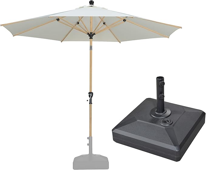 PURPLE LEAF 8 Feet Market Umbrella with Base Patio Umbrella Round Outdoor Table Umbrella with Push Button Tilt & Crank and 8 Ribs Aluminum Outdoor Umbrella for Garden Deck Balcony, Cream