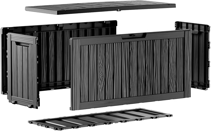 90 Gallon Outdoor Storage Box, Large Deck Box Waterproof Resin Storage Bin with Lid for Patio Cushions, Gardening Tools, UV Resistan (Black, 90 Gallon)