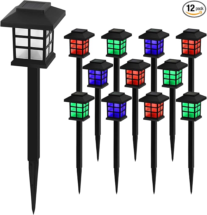 Sunexinlo 12-Pack Solar Walkway Lights,Solar Pathway Lights Outdoor, Auto Charge/Discharge Ground Lamp, Solar Outdoor Lights for Yard, Pathway, Driveway, Pool & Patio Decoration (Colorful)