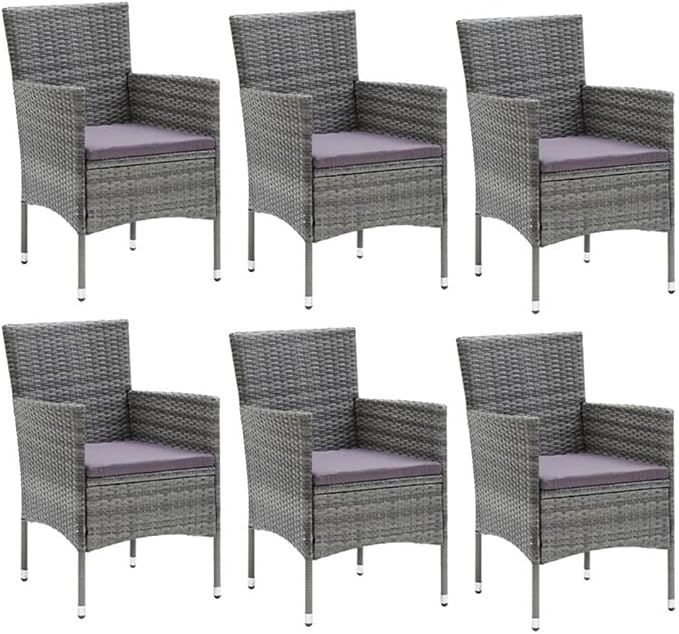 BOWERY HILL Contemporary Poly Rattan & Steel Patio Dining Set, 7-Piece, Gray Matte Finish, Weather-Resistant, Comfortable Cushions, Seats 6, Modern Design Outdoor Furniture for Garden or Terrace