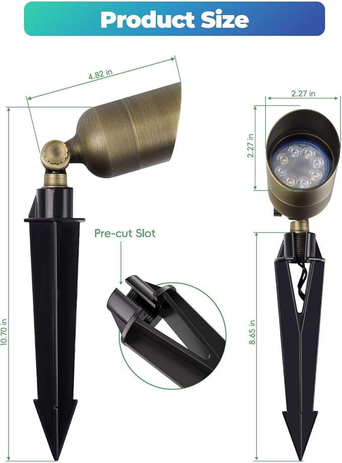 Low Voltage Landscape Lighting, Halloween Spotlight Outdoor, Color Changing Landscape Light, 12V Brass Spot Light with RGBW MR16 LED Bulb,Christmas Outdoor Decorations for Yard Garden Lawn