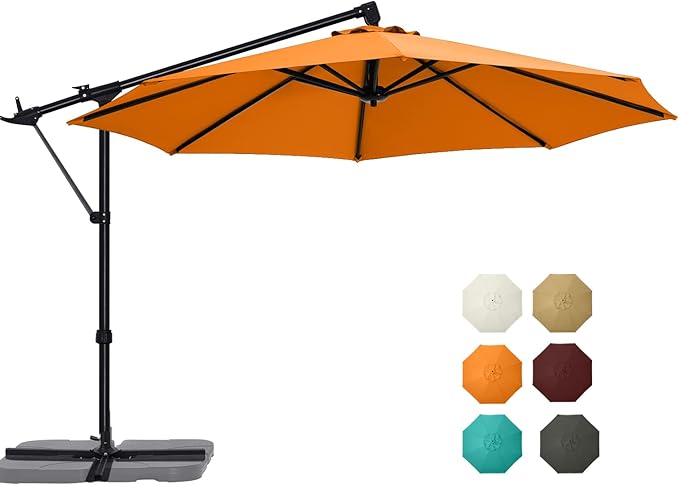 ABCCANOPY 10FT Cantilever Umbrella Offset Hanging Patio Umbrella with Base Stand Rotate and Tilt，Suitable for Garden, Lawn, Backyard(Orange)
