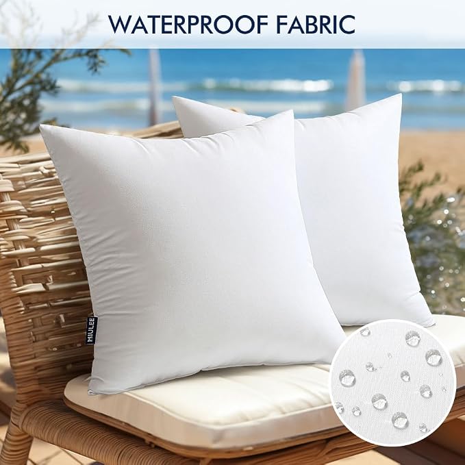 MIULEE Pack of 2 Decorative Outdoor Waterproof Throw Pillow Covers 18x18 inch Beige with 2 Packs of Outdoor Pillow Inserts