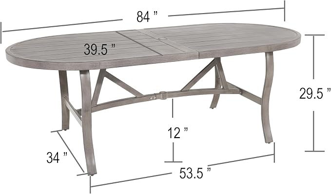 Ulax furniture Oval Outdoor Patio Dining Table - Weather-Resistant Steel Frame & Wood-GrainTabletop with Umbrella Hole - for Garden, Backyard, Patio Use (Table x 1)