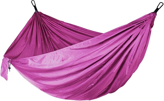 Portable Lightweight Outdoor Hammocks, Double Camping Hammock with Tree Straps, Nylon Parachute Hammock with Carabiners, for Hiking Camping Beach (Color : Pink, Size : 270x140cm)