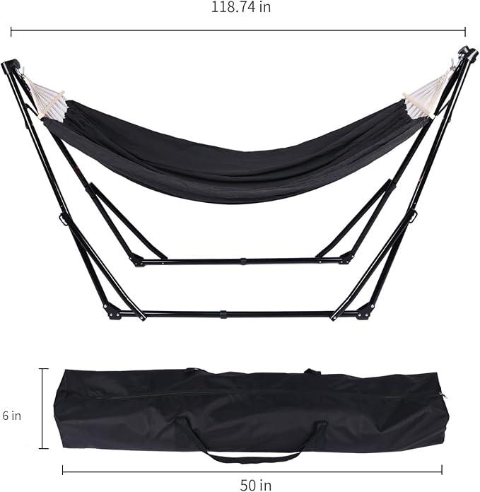2 in 1 Hammock with Stand - Portable Hammock & Swing Chair, No Tools Assembly, with Carry Bag, Indoor Outdoor for Patio, Garden, Camping, Apartment (Black)