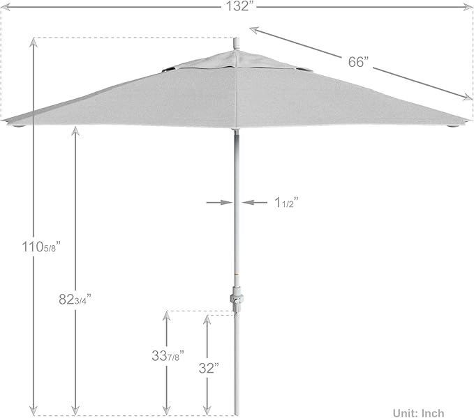 California Umbrella 11Ft Premium Patio Umbrella, Hand-Crank, Tilt-Collar, White Frame, Solution Dyed White Fabric