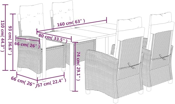 Backyard Furniture Patio Conversation Sets Outdoor Seating 5 Piece Patio Dining Set with Cushions Gray Poly Rattan Suitable for Gardens, Balconies, Decks