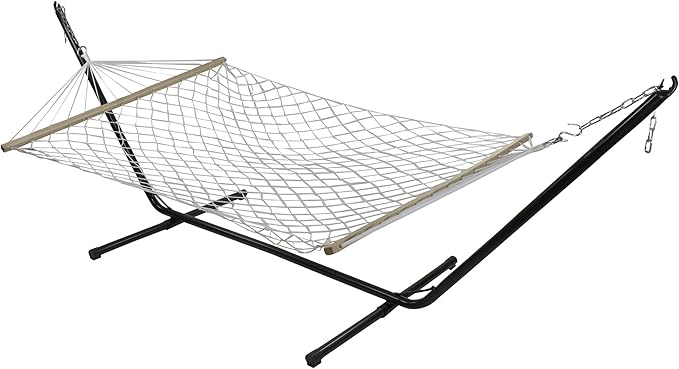 Lattice Pattern Rope Hammock with Wooden Bars - 78" x 55" - White