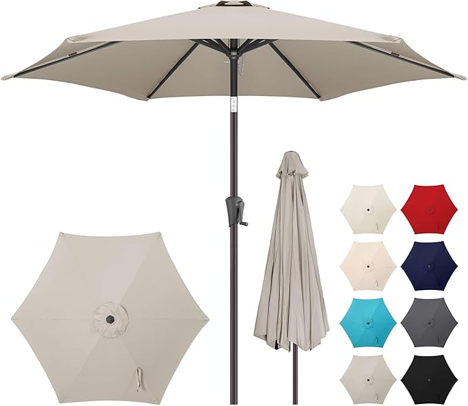 7.5FT Outdoor Patio Umbrella - Table Umbrella Waterproof UV Protection, Sombrillas de Patio with Push Button Tilt, Sun Umbrella for Pool, Porch, Garden, Deck, Backyard (Taupe)