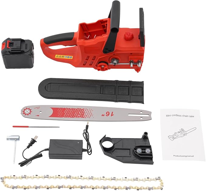 15.75" Electric Cordless Chainsaw, Electric Chain Saw w/Battery And Charger, Battery-powered Chain Saw for Wood Cutting