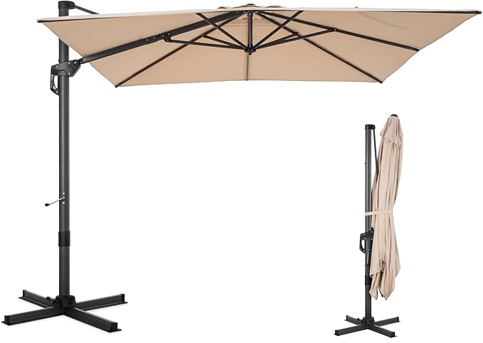 Sophia & William Cantilever Patio Umbrella 9x12ft, Large Outdoor Umbrellas with Crank Handle, 6-Level Tilt,360° Rotation, Windproof, Crashproof, Design for Pool Garden Backyard (Beige)