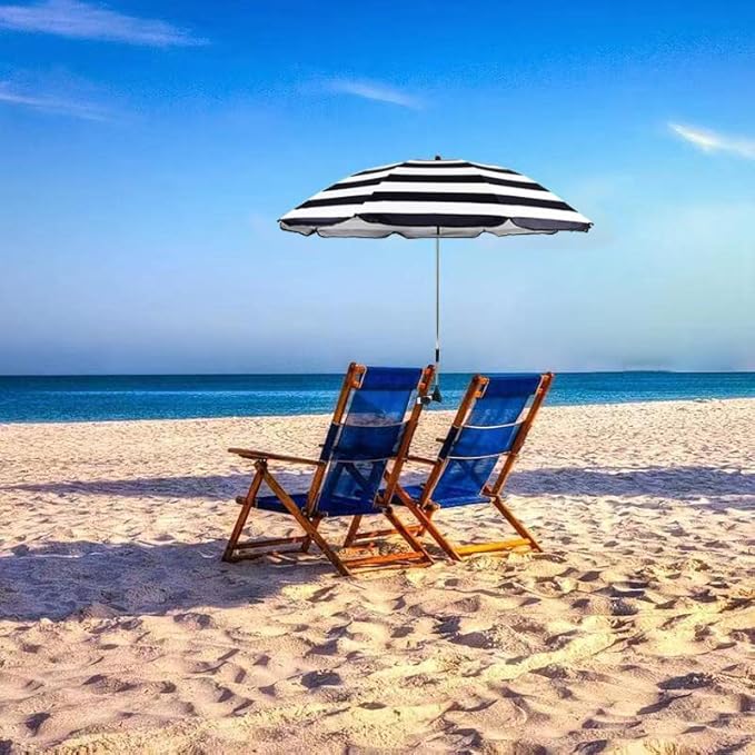 2 Pack Classic 46 Inch D-Blue Portable Umbrellas with Universal Clamp for Patio, Beach, Wheelchair, Golf Carts (Excluding chairs)