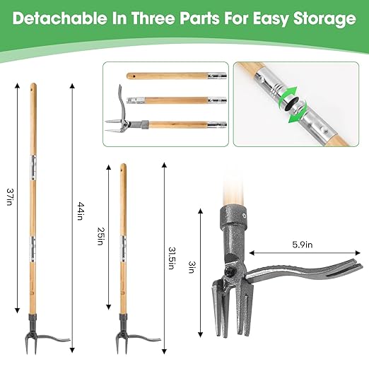 Weed Puller-Stand Up Weed Puller Tool,Adjustable 44-31.5" Bamboo Handle with Heavy Duty 4-Claw Cast Steel Head - Foot Step Design, No Bending Required - Garden & Yard Weeder