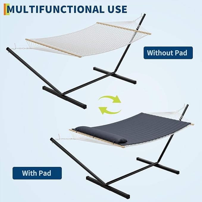 HomeEterna Iron Frame Polyester Cotton-Padded Netting Cushion Style Hammock with Durable Iron Frame, Soft Polyester Padding, Breathable Netting, Comfortable Cushion Design, and Easy Setup