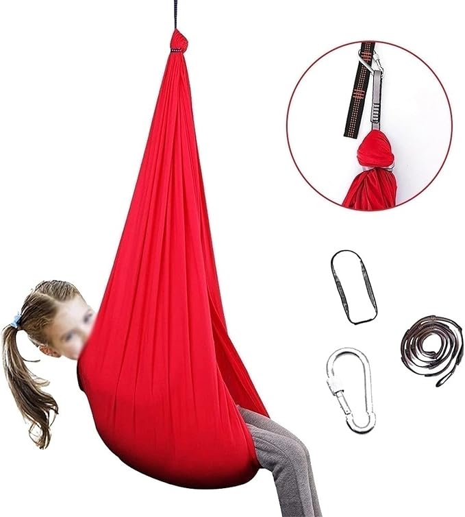 Sensory Hammock Swing Chair for Adults/Kids with Hardware Adjustable Snuggle Hammock Has Calming Effect On Child with Special Needs (Color : Red, Size : 100x280cm/39x110in)