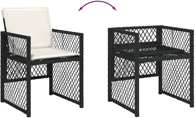 11-Piece Patio Dining Set, Outdoor Acacia Wood Table and 10 Poly Rattan Chairs, Rectangular Garden Furniture Set with Cushions for Backyard and Patio, Black and Cream