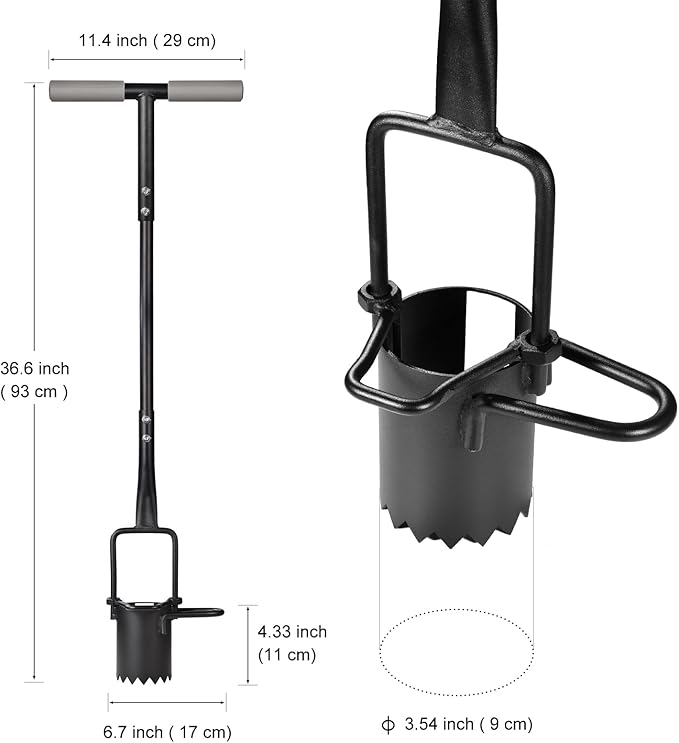 Omesata Sod Plugger, Bulb Planter with Long Handle and Serrated Base Garden Tool, Bulb Transplanter Also Grass Plug Tool for Digging Holes to Plant Tulips, Iris, Daffodils