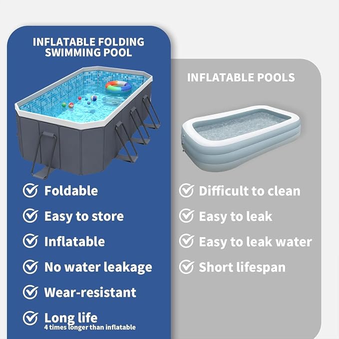 Foldable Pool, 118″ Large Kiddie Pool, Non-Inflatable Kids' and Adults' Outdoor Swimming Pool, Hard Plastic Shell Portable Pool, Kid Pool for Backyard (Grey, X-Large)