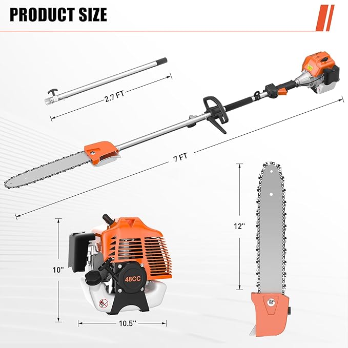 Baotree 48CC Gas Powered Pole Saws, 2 Stroke Gas Powered Pole Saws with 11.5 in Cutting Bar, 16-FT Height Cordless Extendable Long Tree Trimmer Gas Pole Saws for Tree Trimming Branches Pruning