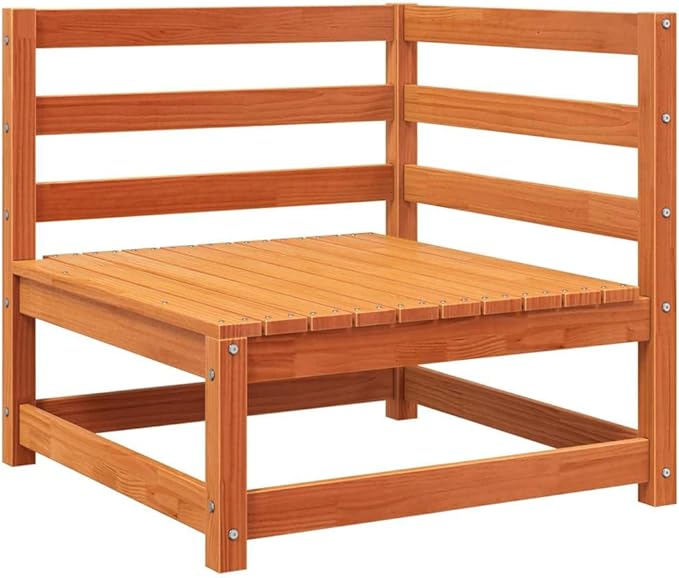 Rustic Outdoor Sectional Sofa Single Seat Module, 27.6x27.6x26.4 in Solid Waxed Pine Wood, Stackable Modular Couch for Patio Balcony Backyard Conversation Set