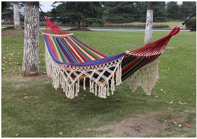 Hammock for Outside Recreation Nordic Style Tassel Hammock Anti-Rollover Swing Garden Canvas Hammock Gifts for Hikers Hammock Swing(A)