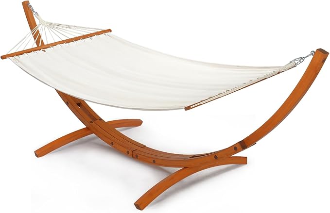 ONCLOUD Premium Double Hammock Set with Curved Hardwood Stand - 10.5ft Outdoor Relaxation System (400lb Capacity)