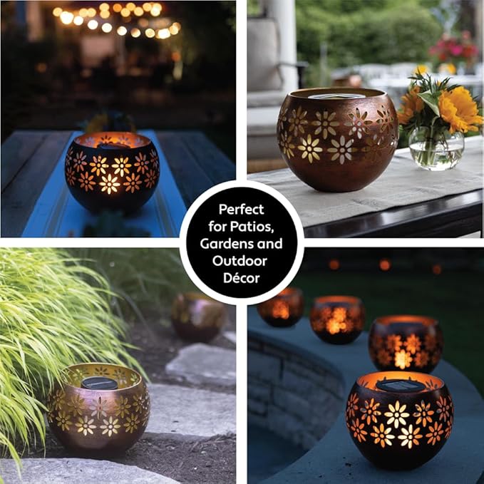 (1-Pack) Outdoor Waterproof Solar Lanterns - Metal Porch Lights with Flickering Flame for Tabletop, Patio, Garden & Landscape Decor (Bronze/Copper)
