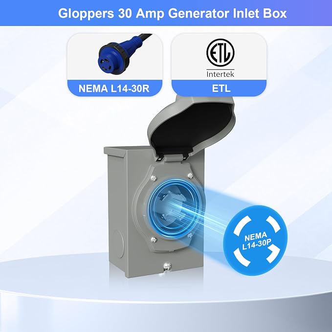 30 Amp Generator Inlet Box Pre-Drilled, NEMA L14-30P 30A 125V/250V Generator Power Inlet Box for 4 Prong Generator Cord ETL Listed, Waterproof Dust Proof for Outdoor Use