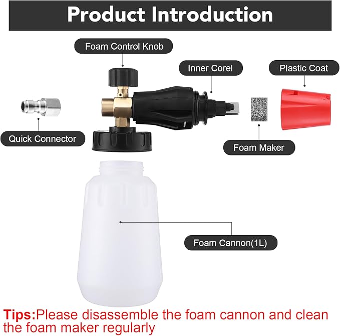 18Pcs Pressure Washer Accessories, Car Wash Foam Cannon, 5000PSI Pressure Washer Gun, M22 14mm or 15mm Fitting, 1/4" Quick Connector, 6Pcs Nozzle Tips for Outdoor Gutters Roof Siding