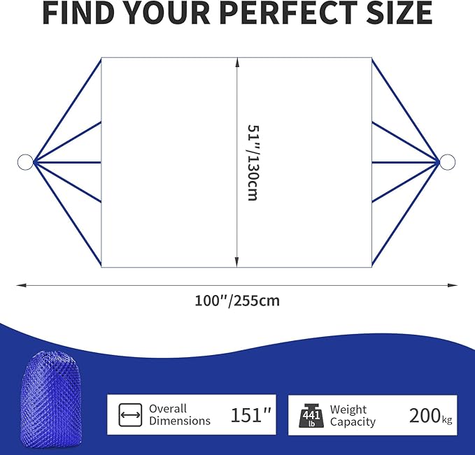 Outdoor Hammock, Ultra Soft & Breathable Nylon Mesh Design, Cool Ice Silk Mesh Hammock, Outdoor Anti-Rollover Hammock Chair - 330 LB Max Load Capacity (Blue)