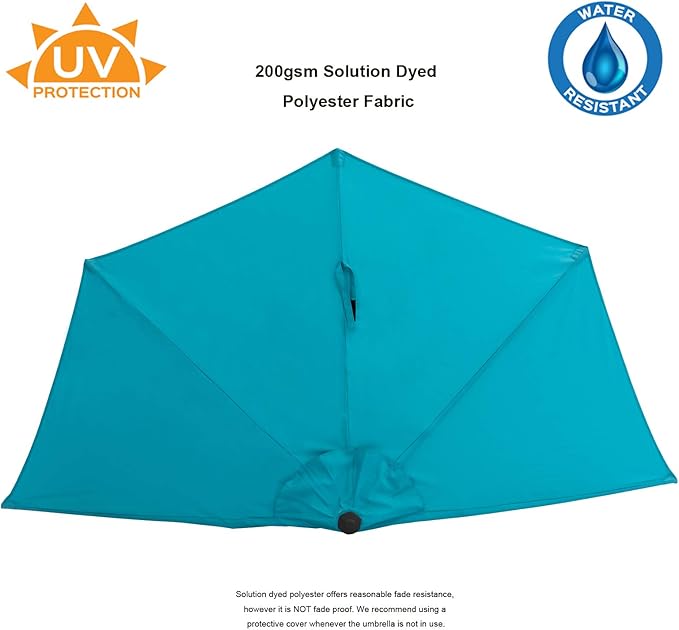 C-Hopetree 9 ft Half Round Outdoor Patio Market Wall Umbrella with Tilt, Aqua Blue