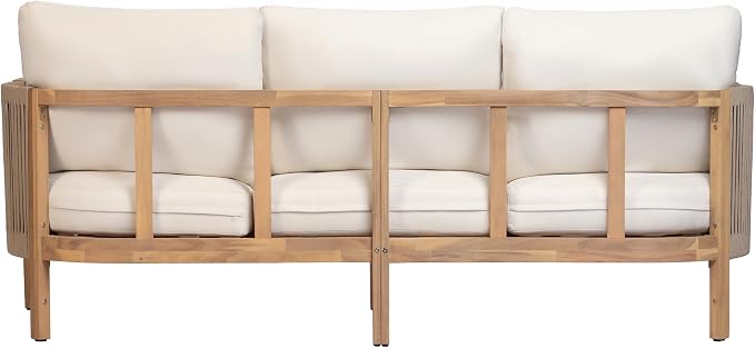 Christopher Knight Home 5-Piece Acacia Wood Patio Furniture Set with Coffee Table, 7 Seater Outdoor Conversation Sofa Set, Patio Sectional Chat Set for Backyard Balcony, Teak+ Beige