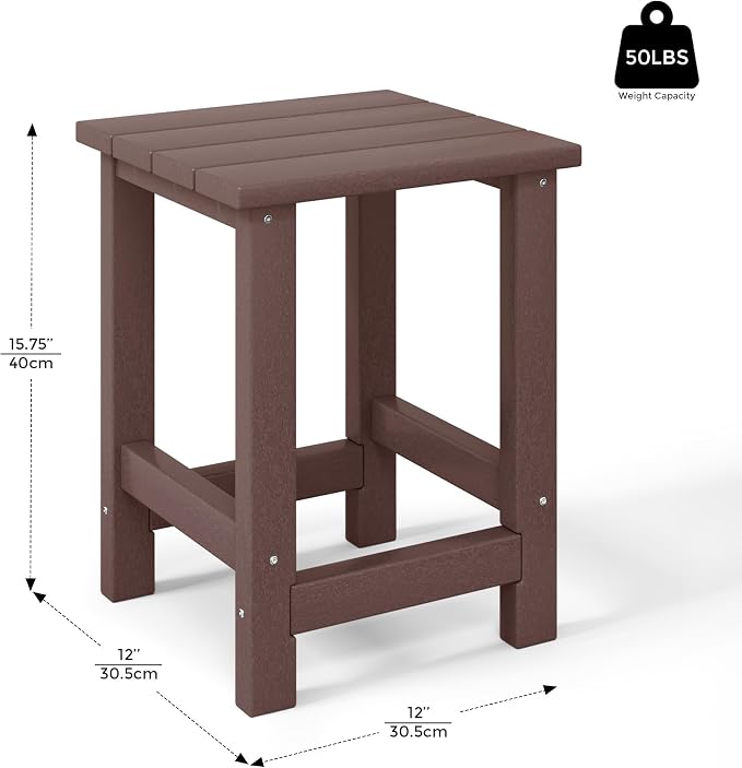 Costaelm Kids Outdoor End Table, Small Patio Table, Outdoor Side Table Porch Table Adirondack Patio Side Table for Outside, Pool, Porch, Garden, Dark Brown