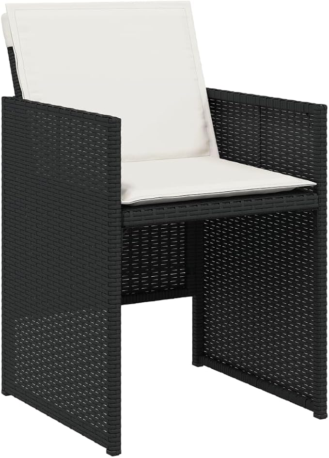 9 Piece Patio Dining Set with Cushions Black Poly Rattan Outdoor Furniture Table and 4 Chairs with Stools Folding Backrest for Garden Backyard Porch Dining Entertaining UV-Proof Tempered Glass Top