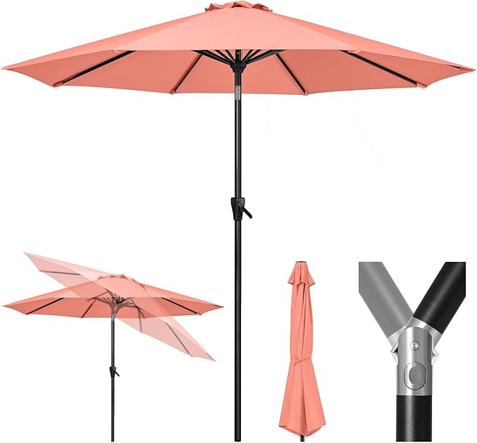 Tempera Patio Market Outdoor Table Umbrella with Push Button Tilt and Crank, Large Sun Umbrella with Sturdy Pole & Fade Resistant Canopy, Easy to Set