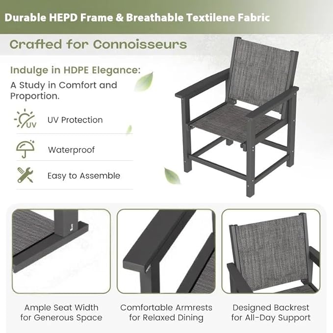 UDPATIO HDPE Patio Dining Set, Heavy Duty Extra-Wide Outdoor Table and Chairs with 360 lb Load Capacity, Easy to Assembly, All-Weather Seating for Patio, Pool, Garden, Backyard