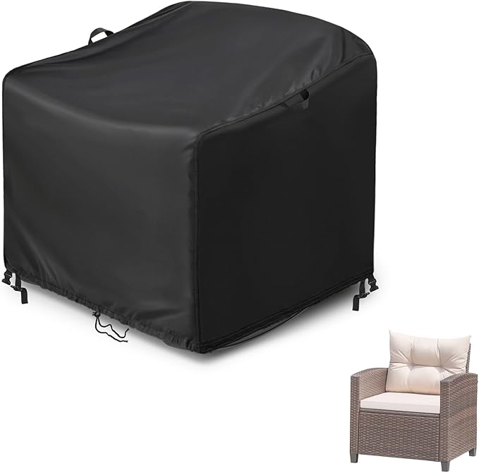 Kasla Patio Chair Cover, Waterproof Heavy Duty Cover for Outdoor Rocking Chair & Rattan Wicker Chair & Swivel Chair & Lounge Deep Seat (Black, 28"L×32"W×30"H)