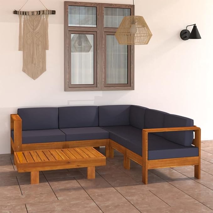 Patio Lounge Set with Dark Gray Cushions,Outdoor Patio Furniture,Outdoor Chat Conversation Set,for Patio,Backyard,Garden,Outdoor,6 Piece Acacia Wood