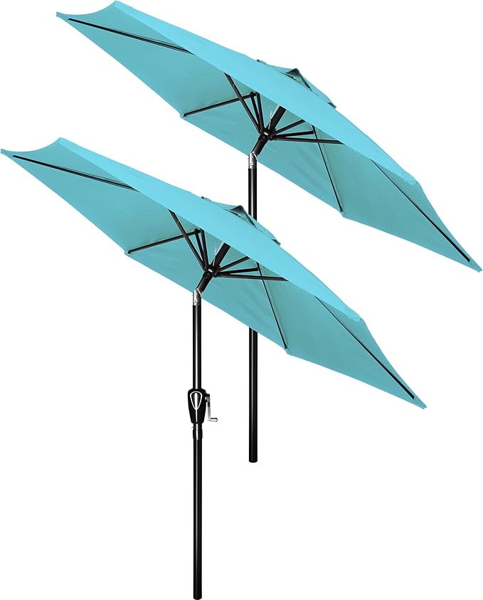 Simple Deluxe 2 Pack 7.5' Patio Umbrella Outdoor Table Market Yard Umbrella with 6 Sturdy Ribs for Backyard, Pool, Garden, Deck, Turquoise