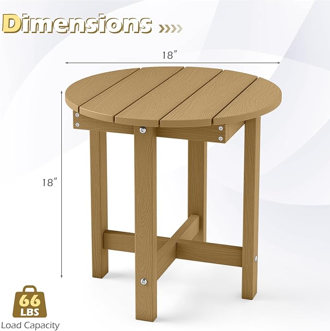 Tangkula Round Outdoor Side Table, Adirondack Side Table with Weather-Resistant, Waterproof Top, Small Outside End Table for Patio Deck Pool Porch, Easy Maintenance (Brown,1)