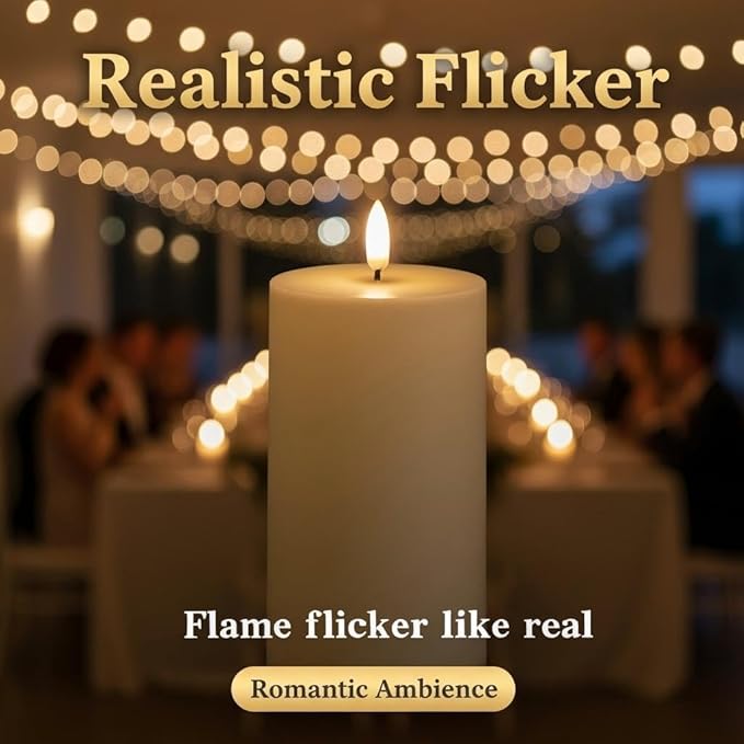 Waterproof Flameless Pillar Candles with Timer, 2 PACK 3"x6" Flickering LED Candles, Battery Operated Electric Candles Candles for Table Decor, Wedding Candles for Reception Centerpieces Decoration