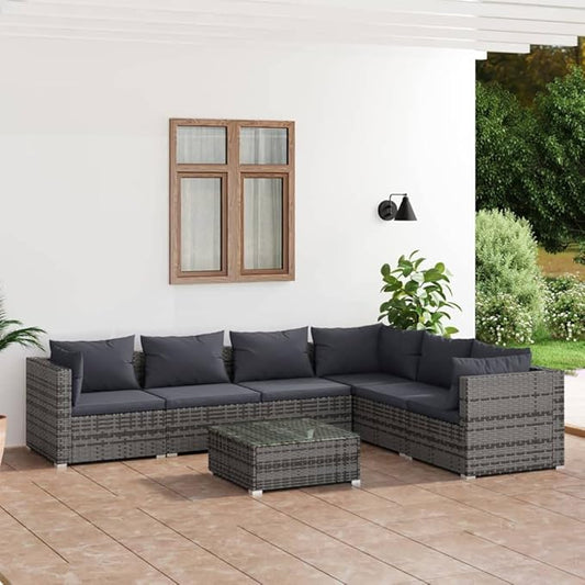 7 Piece Patio Lounge Set with CushionsOutdoor Dining Chairs,Patio Furniture Set,Outdoor Sectional Sofa,Patio Conversation Seat,Outdoor Seating,Modern Style,for Garden,Backyard, Poly Rattan Gray