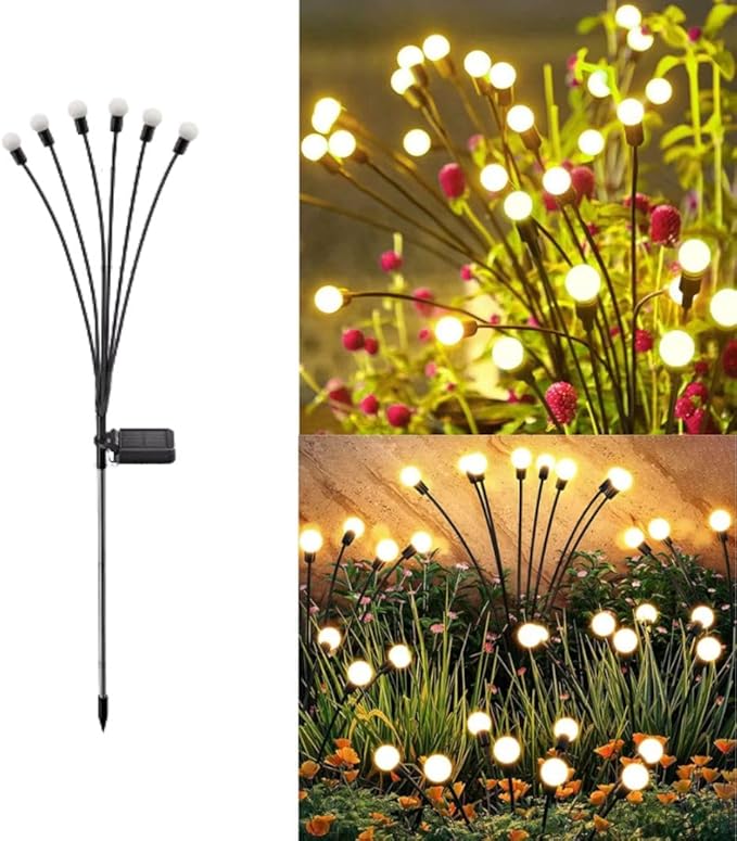 Solar LED Garden Lights - Waterproof Outdoor Decoration with Swaying Motion (6, Warm Light)