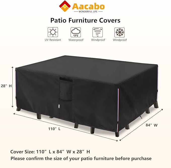 Patio Furniture Cover for 5 Pieces Set-Waterproof 600D Oxford Fabric Cover for 5 PCS Outdoor Sets Wicker Metal Couch Rocking Glider Swivel Chairs Ottomans Sectional Sofa Dining Chair Black