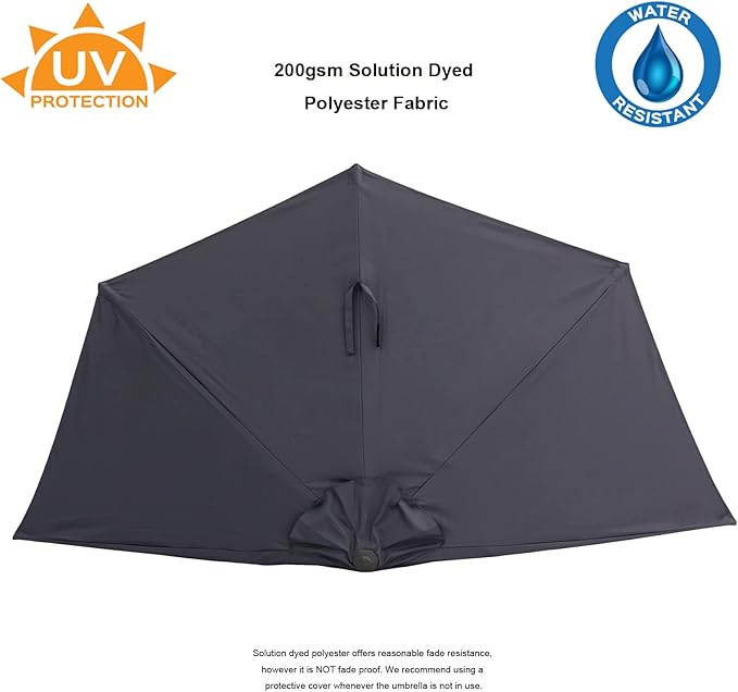 C-Hopetree 9 ft Half Round Outdoor Patio Market Wall Umbrella with Tilt, Anthracite