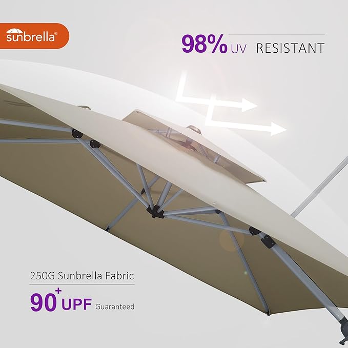 PURPLE LEAF 10' X 13' Cantilever Outdoor Patio Umbrella Large Heavy Duty 360° Rotation Double Top Offset Rectangular Umbrellas for Backyard Deck Pool, Spectrum Sand