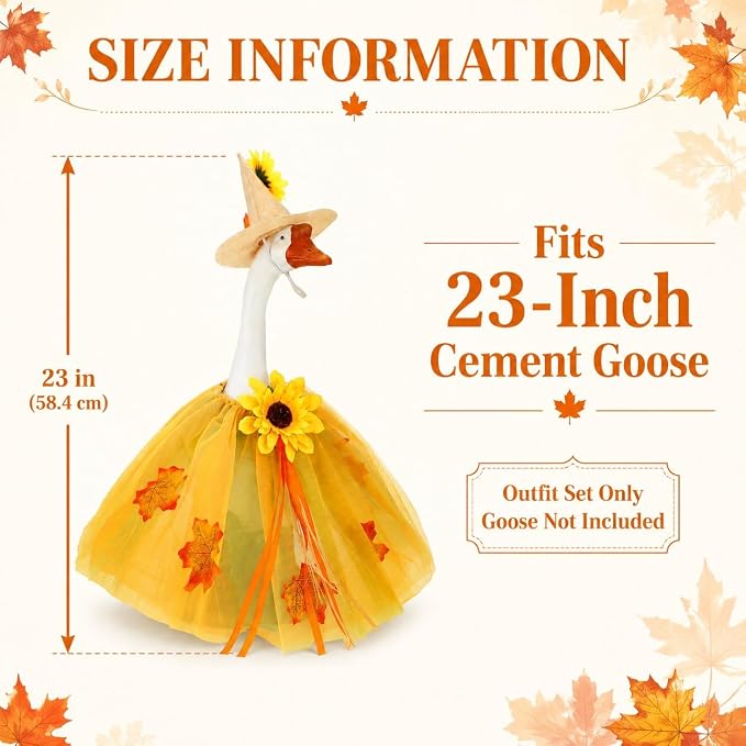 STONESTAR Fall Sunflower Porch Goose Outfits for 23'' Lawn Geese Statue, Autumn Maple Leaves Goose Clothes and Hat Costume Set for Patio Yard Outdoor Thanksgiving Holiday Decor