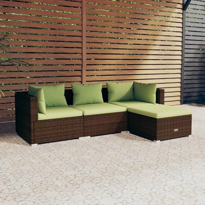 4 Piece Patio Lounge Set with CushionsOutdoor Dining Chairs,Patio Furniture Set,Outdoor Sectional Sofa,Patio Conversation Seat,Outdoor Seating,Modern Style,for Garden,Backyard, Poly Rattan Brown